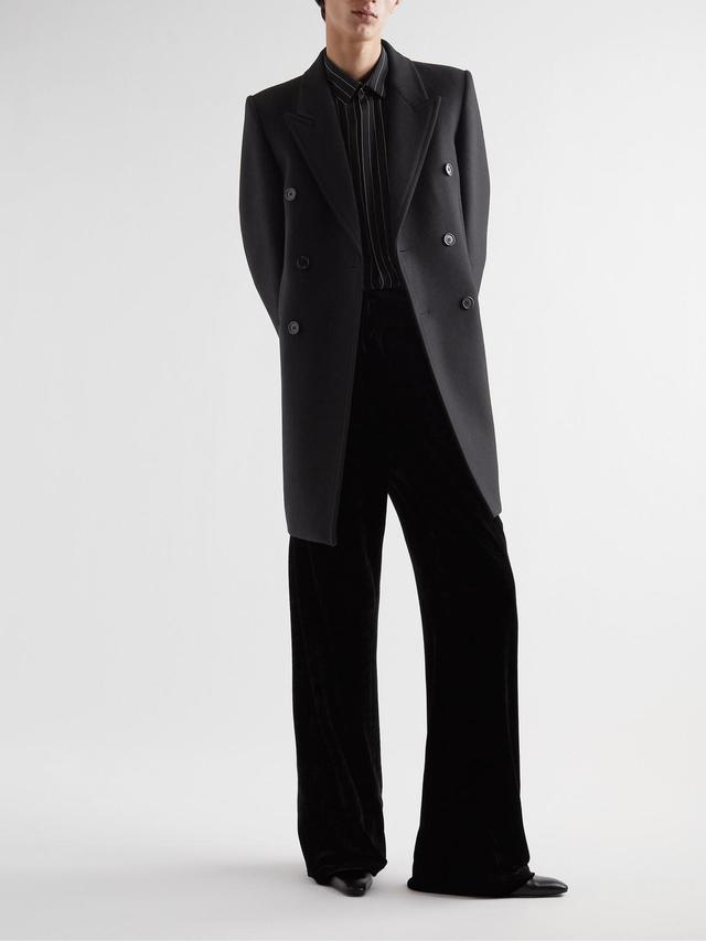 Double-breasted Wool Overcoat In Black Product Image