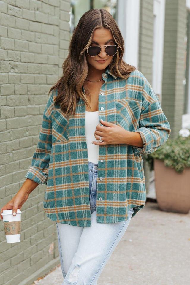 Green and Orange Plaid Shacket Female Product Image