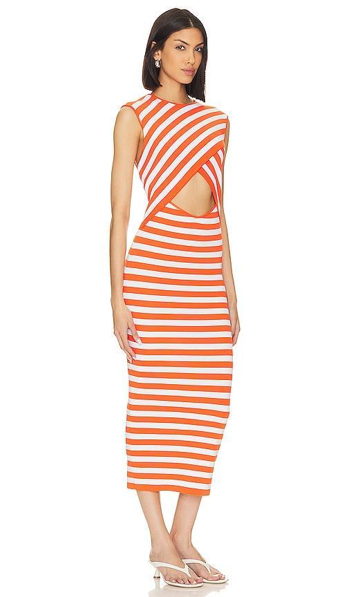 L'Academie Tina Striped Midi Dress in Orange. - size XS (also in L, M, S, XL, XXS) Product Image