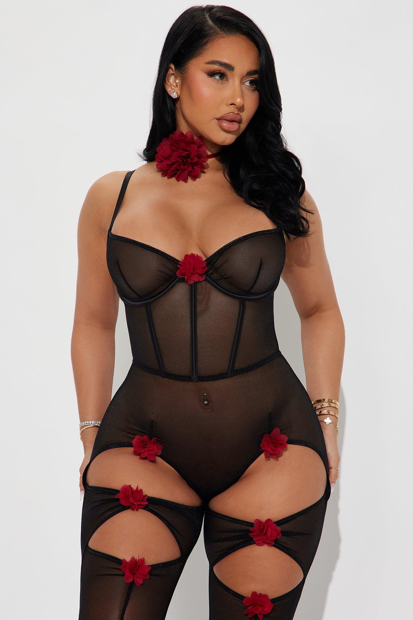 Le Vie En Rose Choker Jumpsuit Bodystocking - Black Product Image