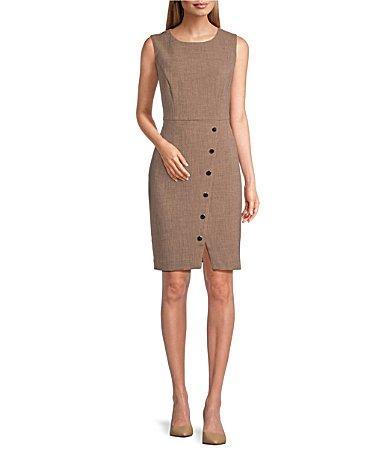 Kasper Pebble Crepe Crew Neck Sleeveless Coordinating Sheath Dress Product Image