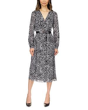 Womens Animal-Print Belted Midi-Shirtdress Product Image