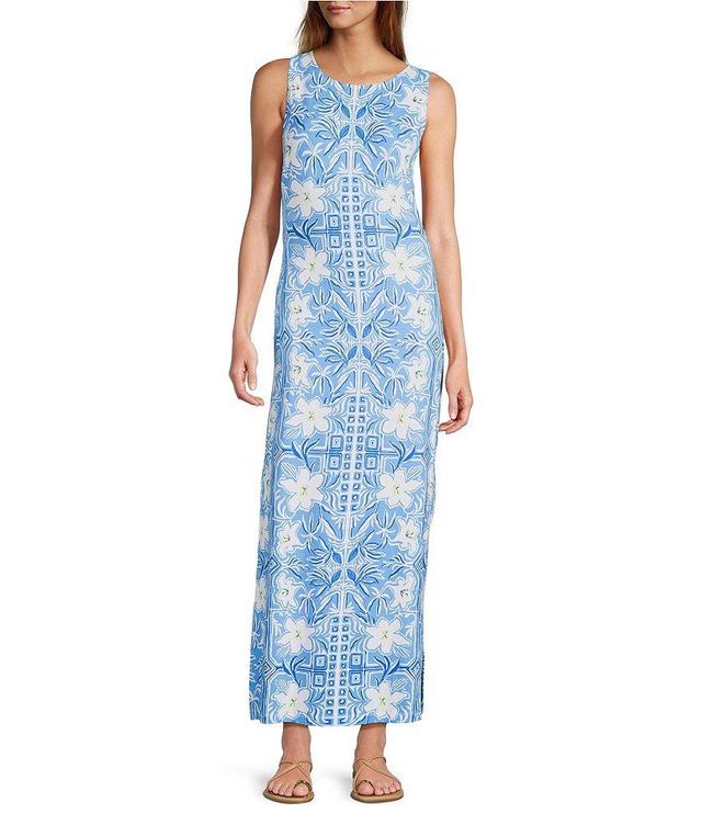 Lilly Pulitzer Noelle Knit Floral Print Round Neck Sleeveless Twist Back Cut-Out Maxi Shift Dress Product Image