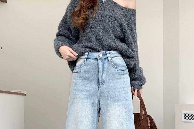 High Waist Washed Wide Leg Jeans Product Image