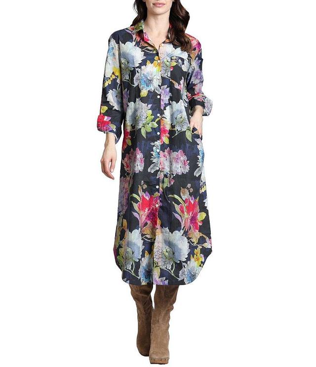 APNY Floral Collared Long Sleeve Shirt Dress Product Image