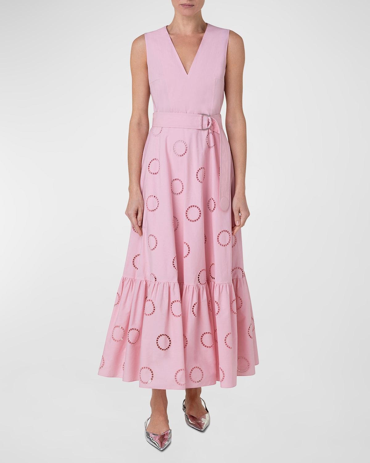 Circle Eyelet-Embroidered Tiered Midi Dress product image