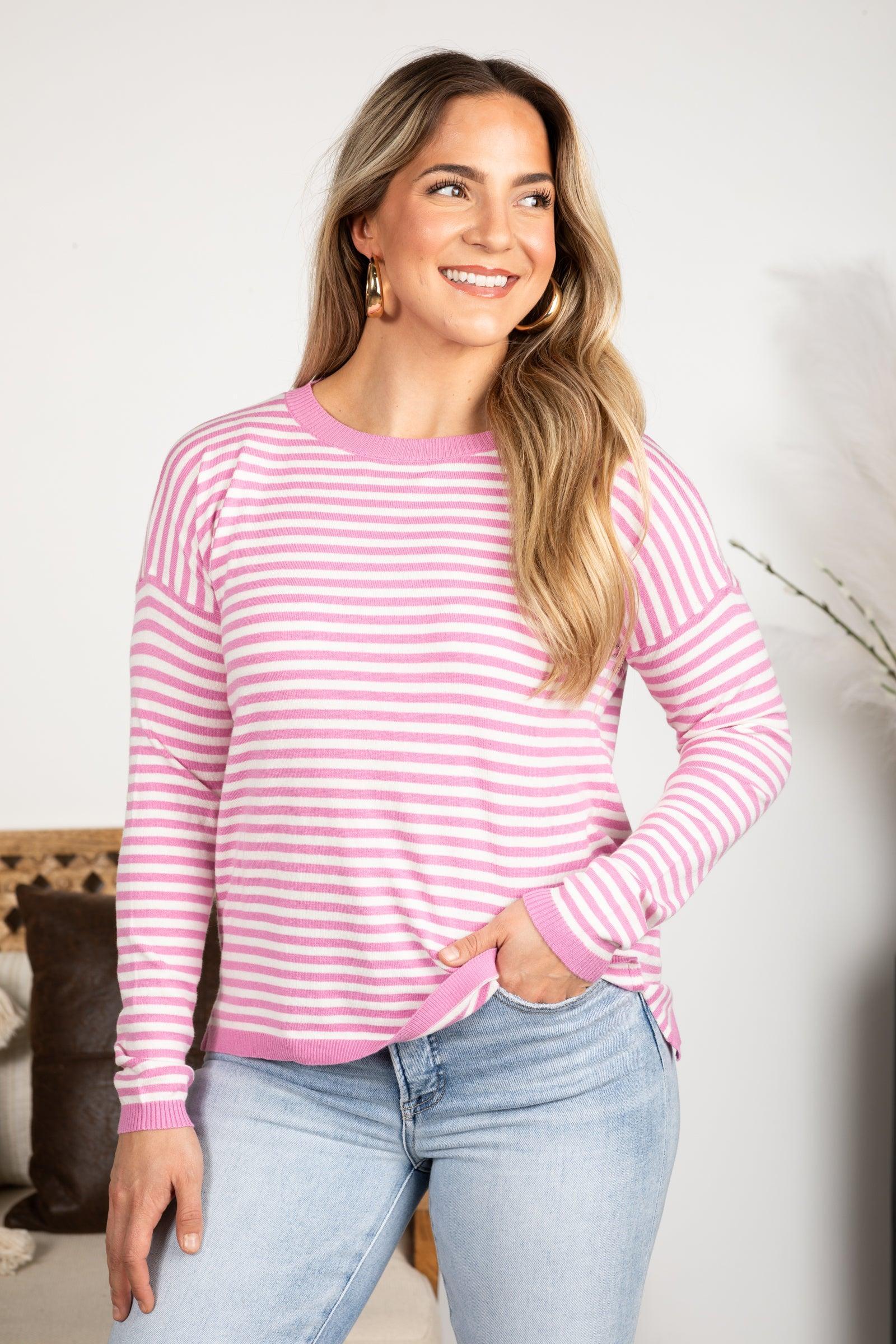 Striped Contrast Rib Detail Pullover Sweater Product Image