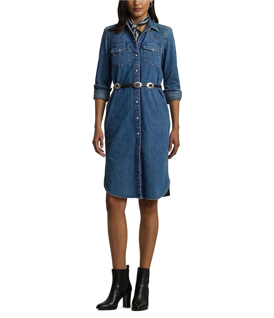 Lauren Ralph Lauren Petite Size Twill Denim Belted Shirtdress product image