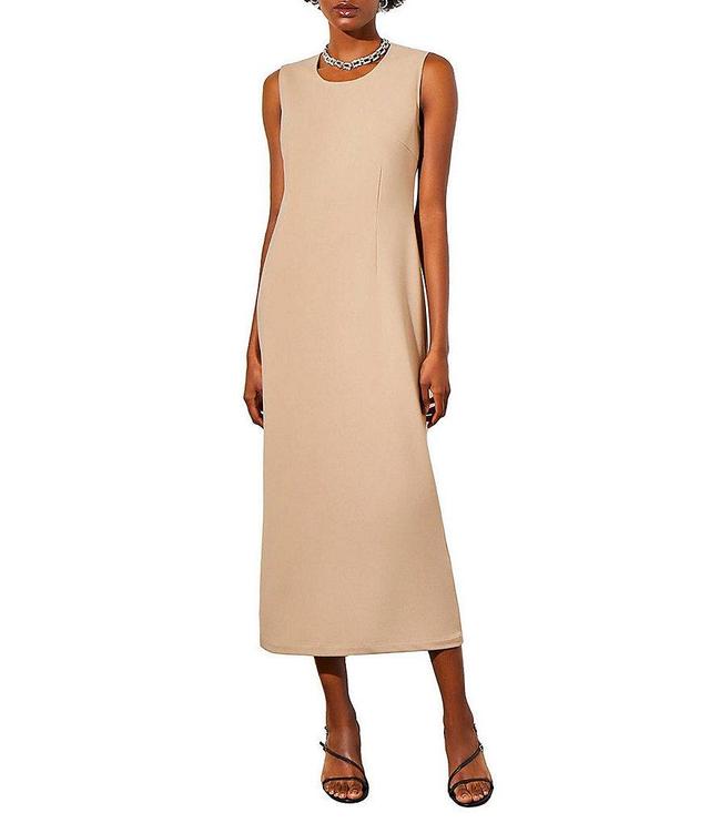 Ming Wang Deco Crepe Woven Scoop Neck Sleeveless Midi Shift Dress Product Image