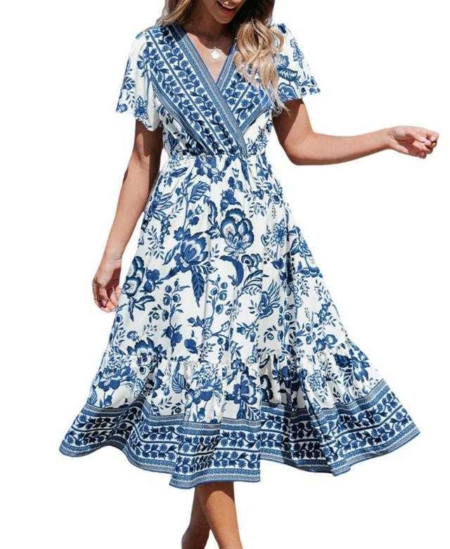 Cupshe Womens Floral Print Surplice Ruffled Midi Beach Dress Product Image