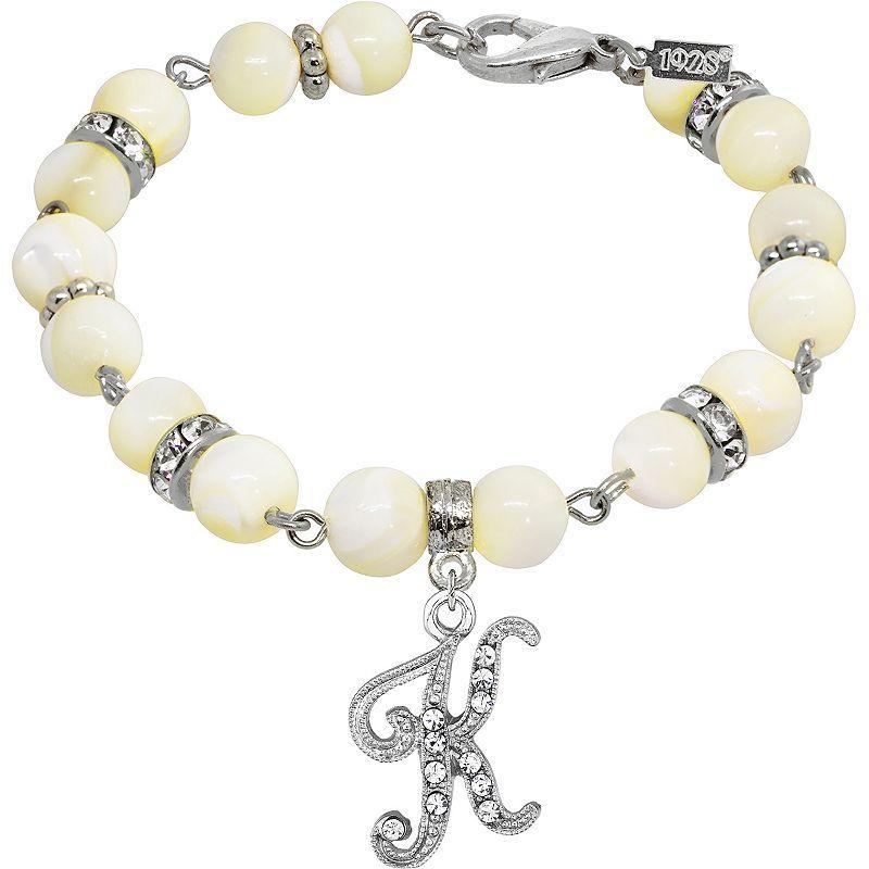 1928 Silver Tone Mother-of-Pearl & Simulated Crystal Initial Bracelet, Womens Product Image