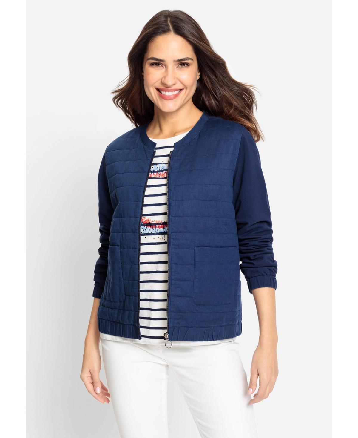 Olsen Womens Mixed Media Zip Front Jacket Product Image