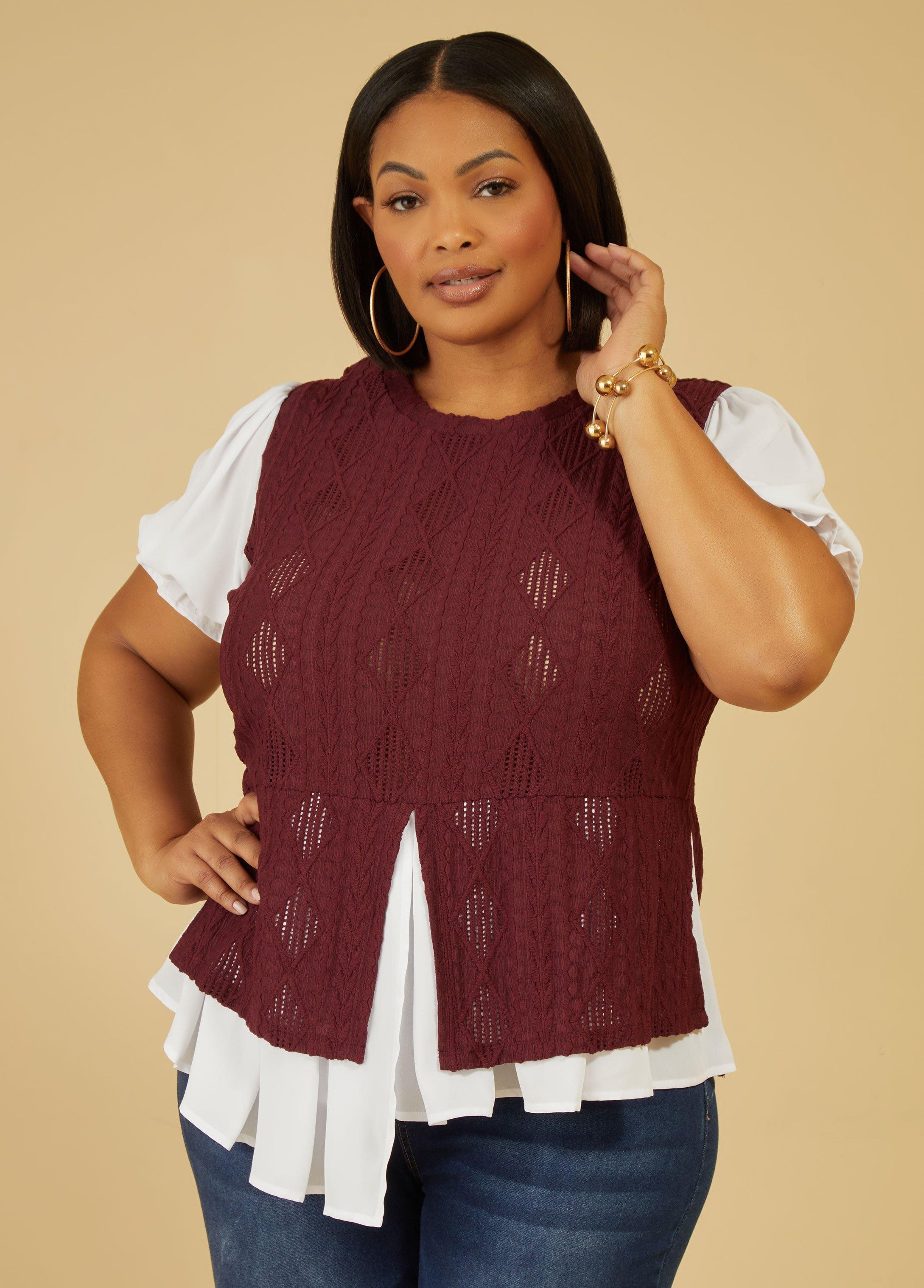 Plus Size Layered Textured Knit Top, - Ashley Stewart Product Image