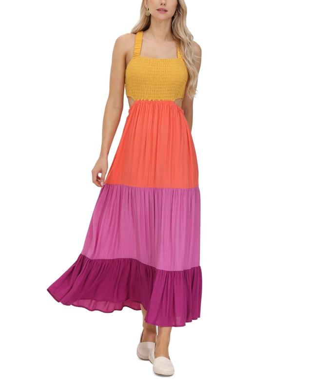 Frye Womens Smocked Colorblock Maxi Dress Product Image