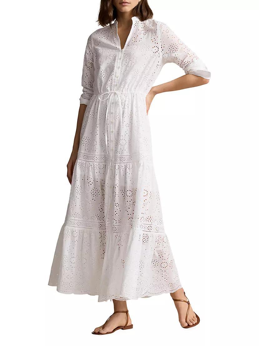 Cotton Eyelet Long-Sleeve Maxi Dress Product Image