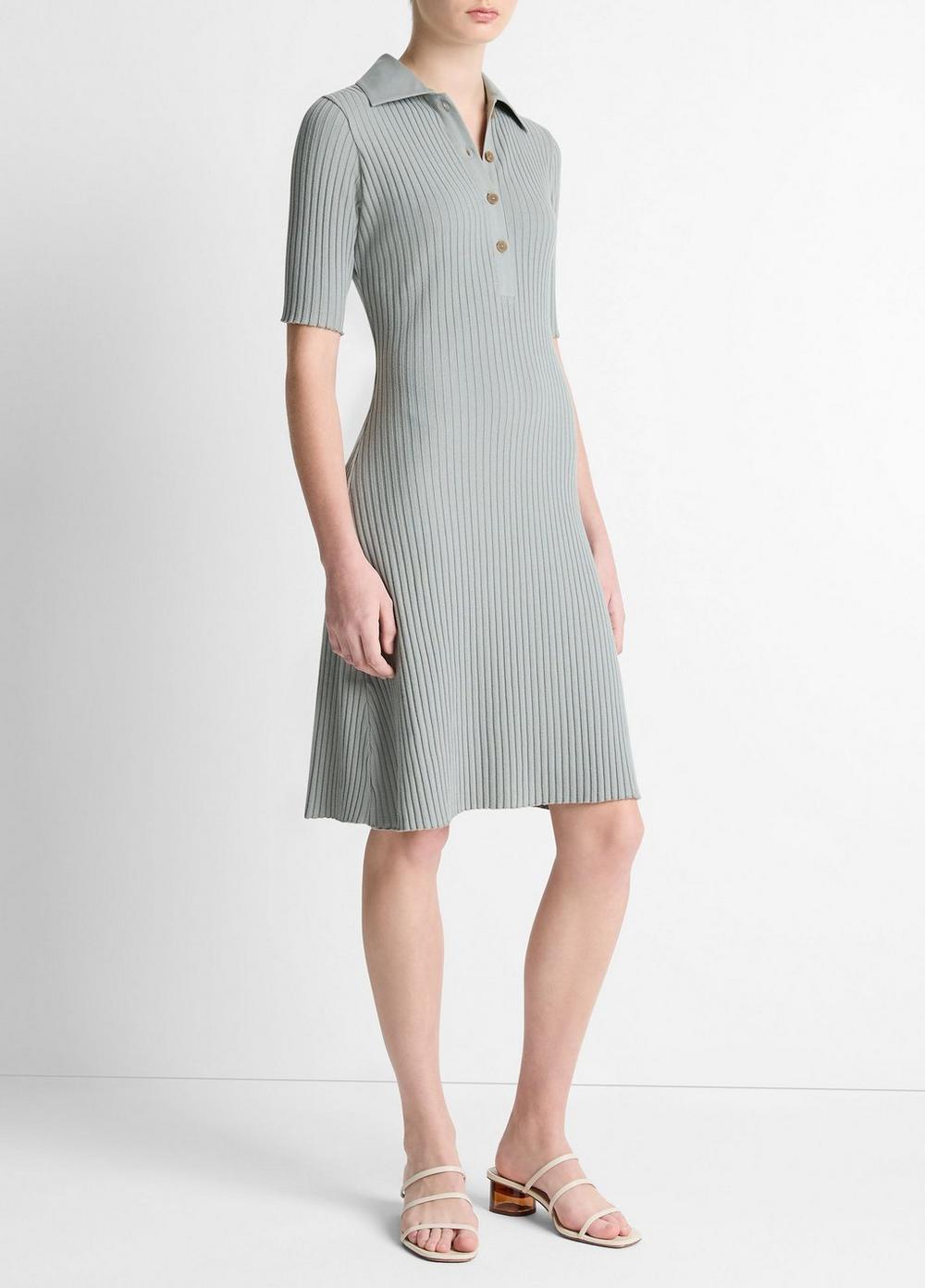 Cotton-Blend Elbow-Sleeve Polo Dress Product Image