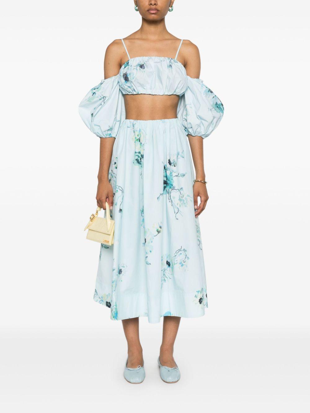 ZIMMERMANN Lightburst Puff Sleeve Floral Cotton Crop Top In Light Blue Product Image