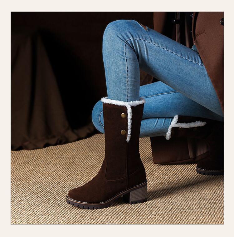 Chunky Heel Fleece-Lined Buttoned Short Boots product image