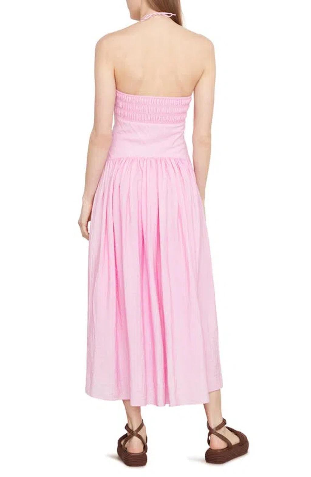 Ruched Sweetheart Halter Midi Dress In Pink Product Image