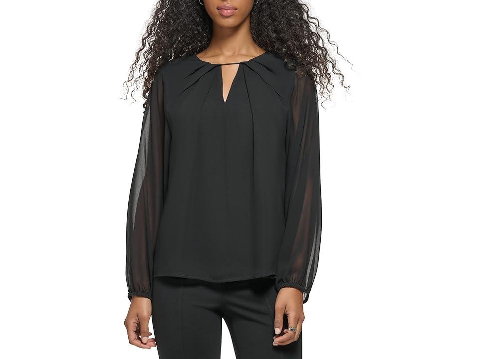 Calvin Klein Shirred Front Long Sleeve Women's Clothing Product Image