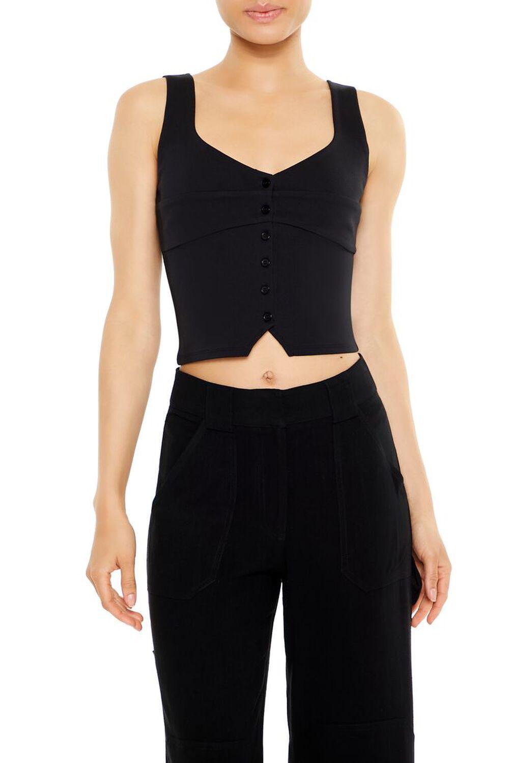 Ponte Knit Button-Front Crop Top | Forever 21 Product Image