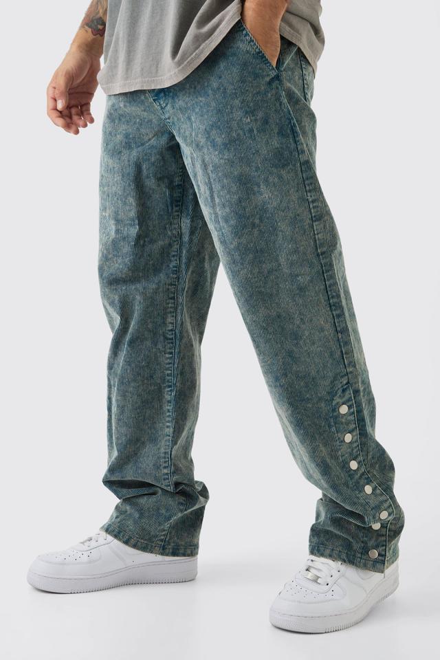 Relaxed Acid Wash Cord Popper Hem Pants | boohooMAN USA Product Image