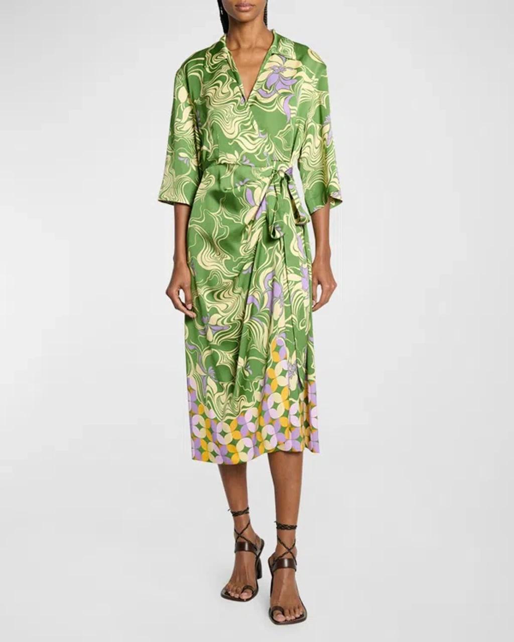 Dakola Printed Wrap Midi Dress In Green Product Image