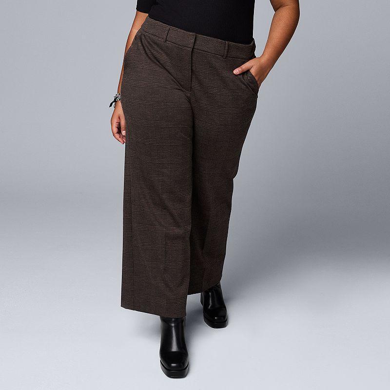 Plus Size Simply Vera Vera Wang High-Rise Wide Leg Trouser Pants, Womens Product Image