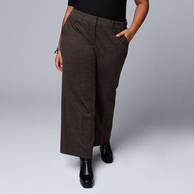 Plus Size Simply Vera Vera Wang High-Rise Wide Leg Trouser Pants, Womens Brown Product Image