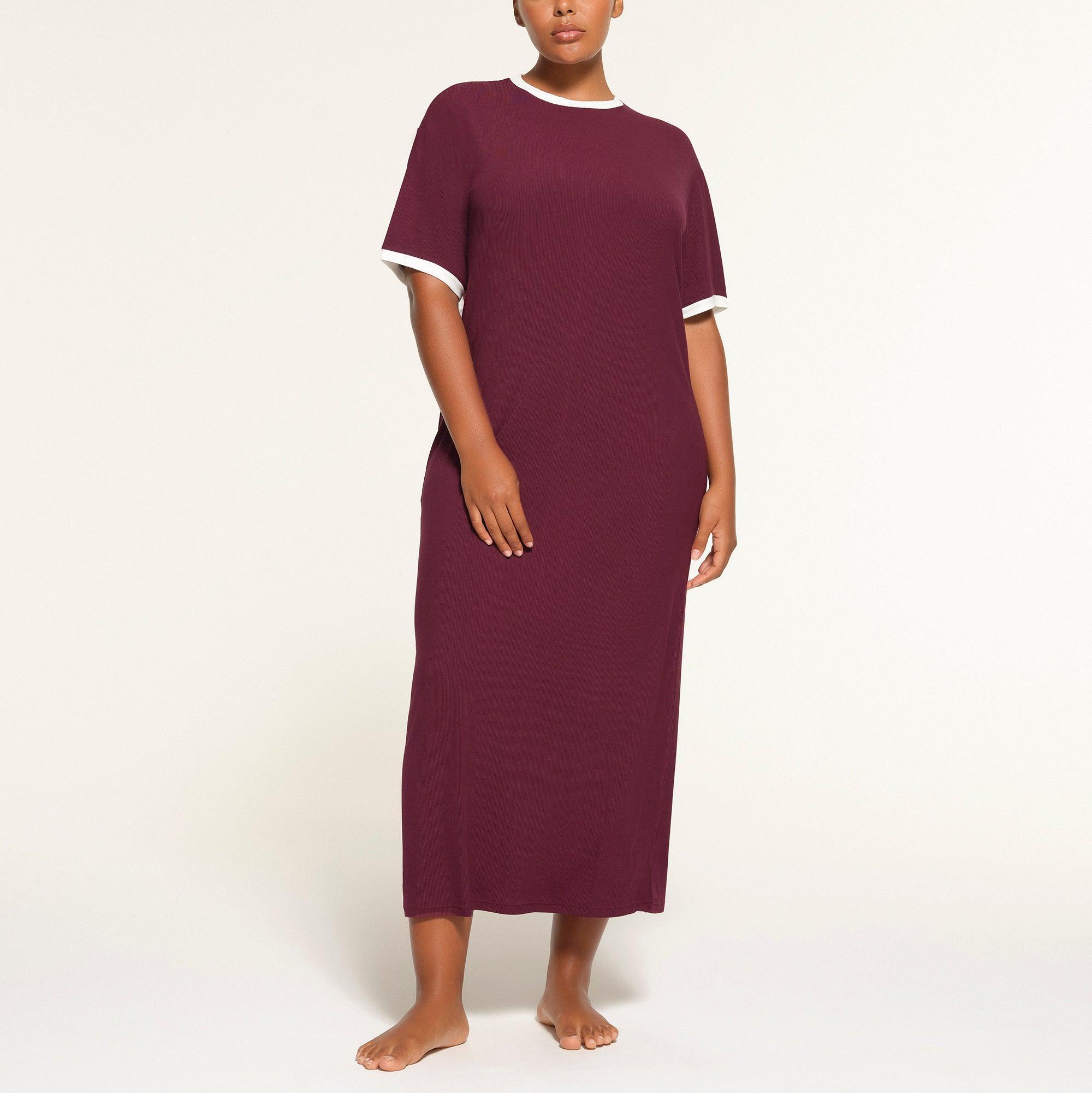 SOFT LOUNGE RINGER T-SHIRT LONG DRESS | MAROON Product Image