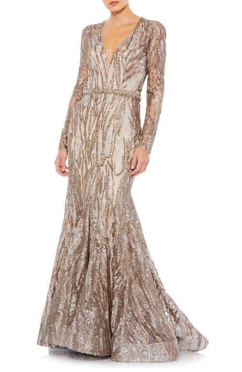 Mac Duggal Long Sleeve Lace Trumpet Gown Product Image