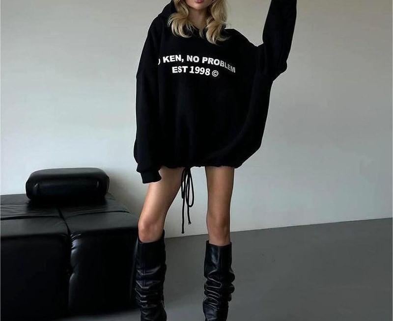 Lettering Loose Fit Hoodie Product Image