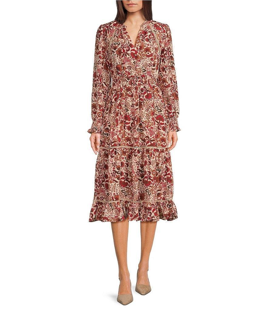 Sam Edelman Long Sleeve V-Neck Tiered Midi Dress Product Image