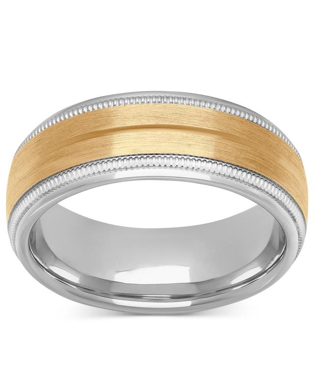 Mens Satin Finish Beaded Wedding Band in Sterling Silver & 18k Gold-Plate Product Image