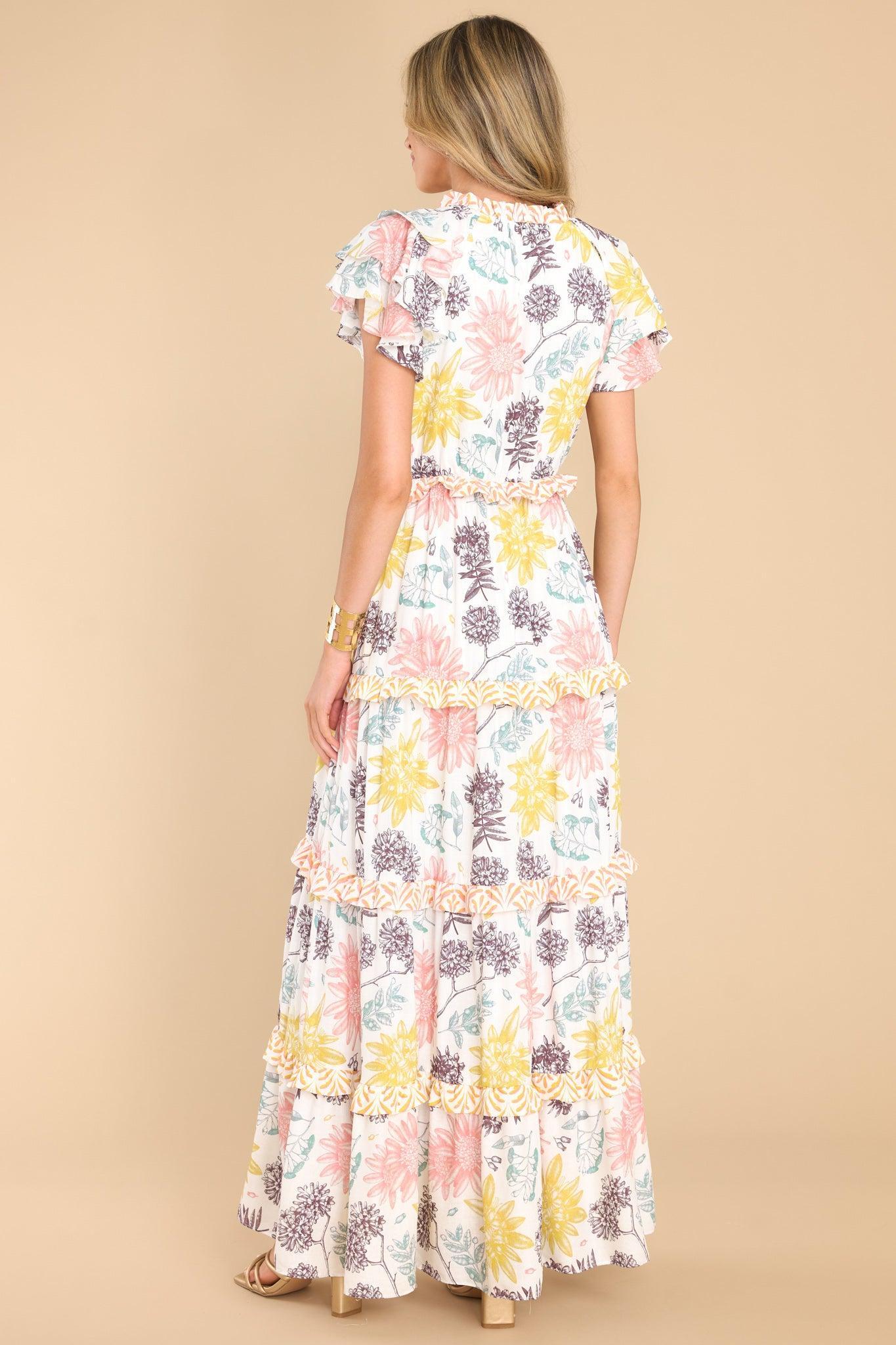 Aura If You Dare Ivory Multi Floral Print Maxi Dress Product Image