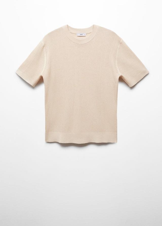 MANGO MAN - Ribbed cotton T-shirt beigeMen Product Image