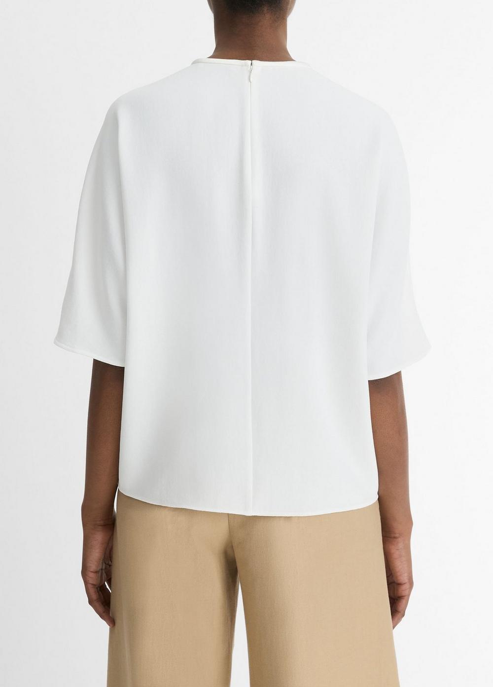 Womens Satin-Trimmed Crepe T-Shirt, Off White, Size XXS Vince Product Image