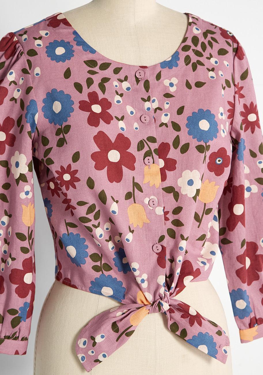 ModCloth x Princess Highway Floral Tie-Front Blouse Product Image