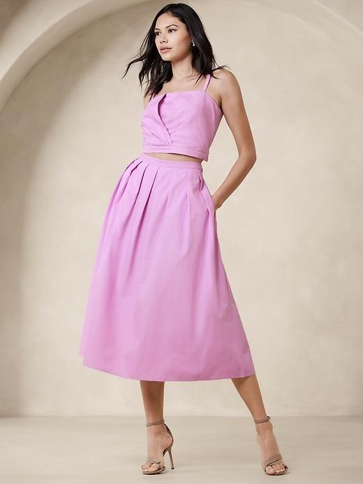 Poplin Pleated Midi Skirt Product Image