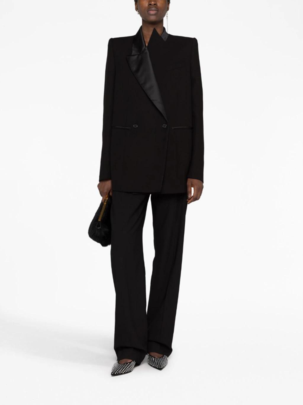 KHAITE Asymmetrical Satin Lapel Blazer In Black Product Image