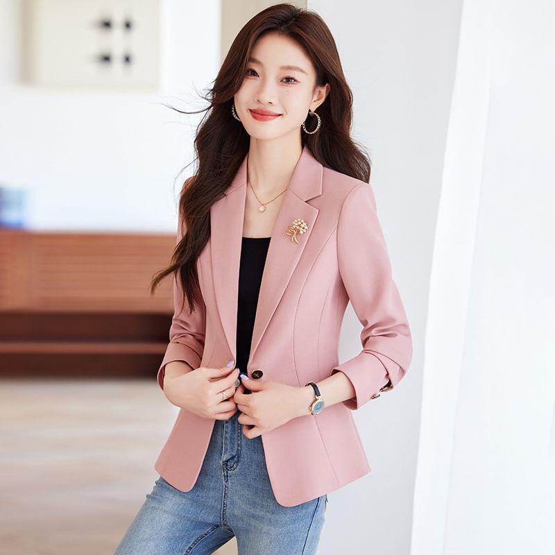 Notch Lapel Plain Single-Button Blazer Product Image