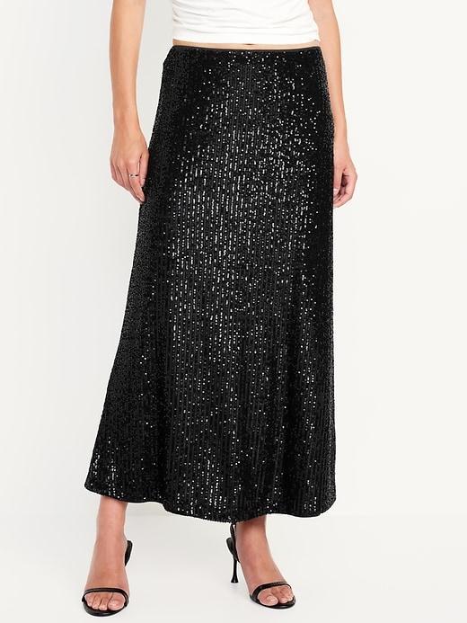 High-Waisted Sequin Maxi Skirt Product Image