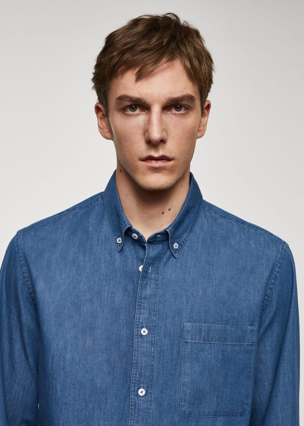 MANGO MAN - Regular-fit cotton chambray shirt medium blueMen Product Image