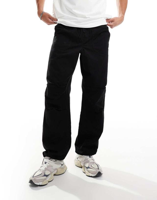 Selected Homme loose fit elastic waistband ripstop pants in black Product Image