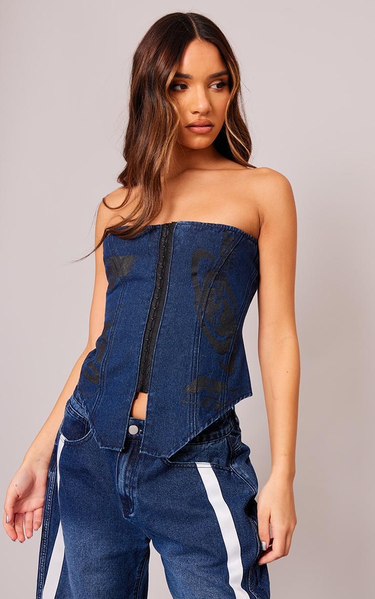 Indigo Graphic Hook And Eye Bandeau Denim Top product image