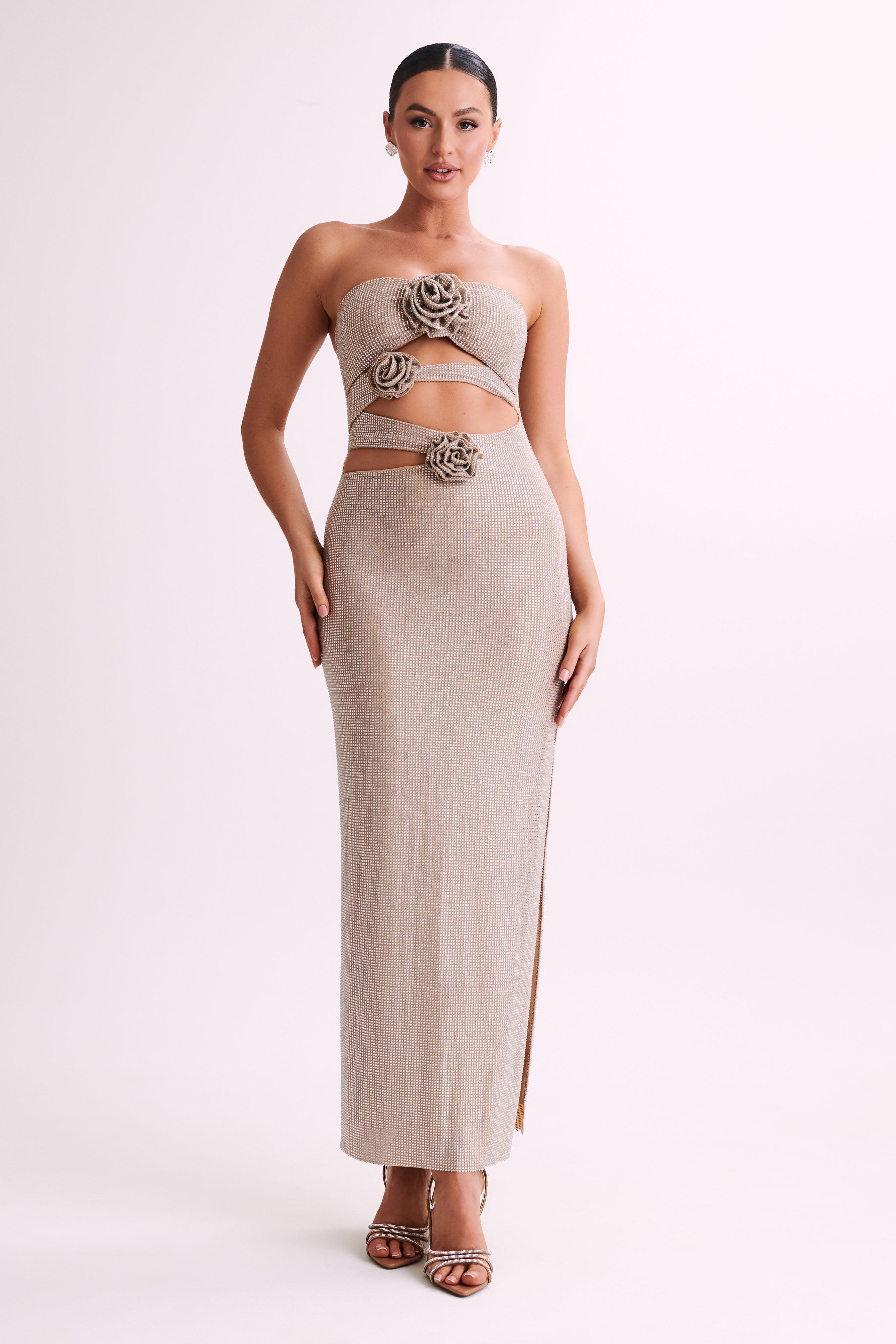 Stassie Strapless Rose Diamante Maxi Dress - Nude Product Image