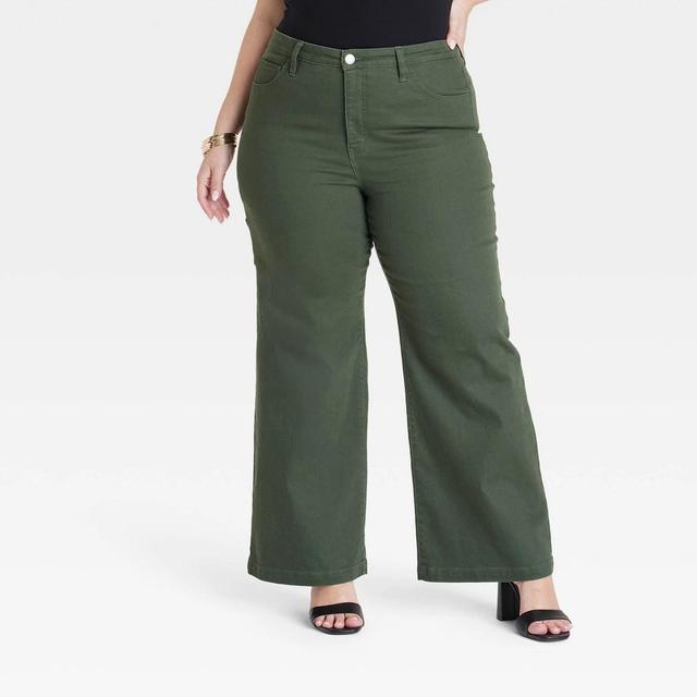 Womens High-Rise Wide Leg Jeans - Ava & Viv Green 16 Product Image