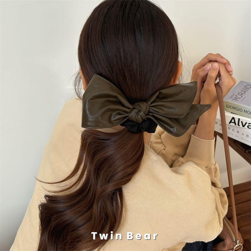 Plain Bow Faux Leather Scrunchie Product Image