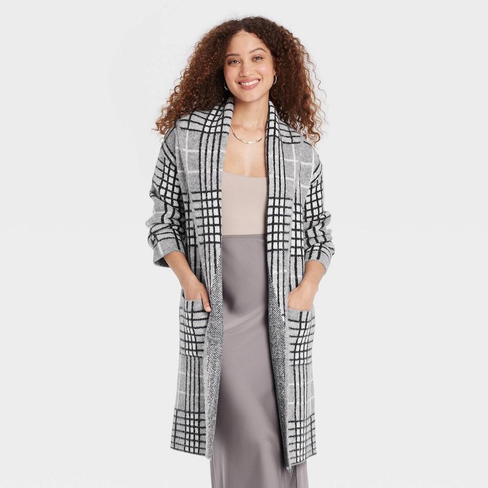 Women's Coatigan - A New Day™ Gray Plaid XS/S Product Image