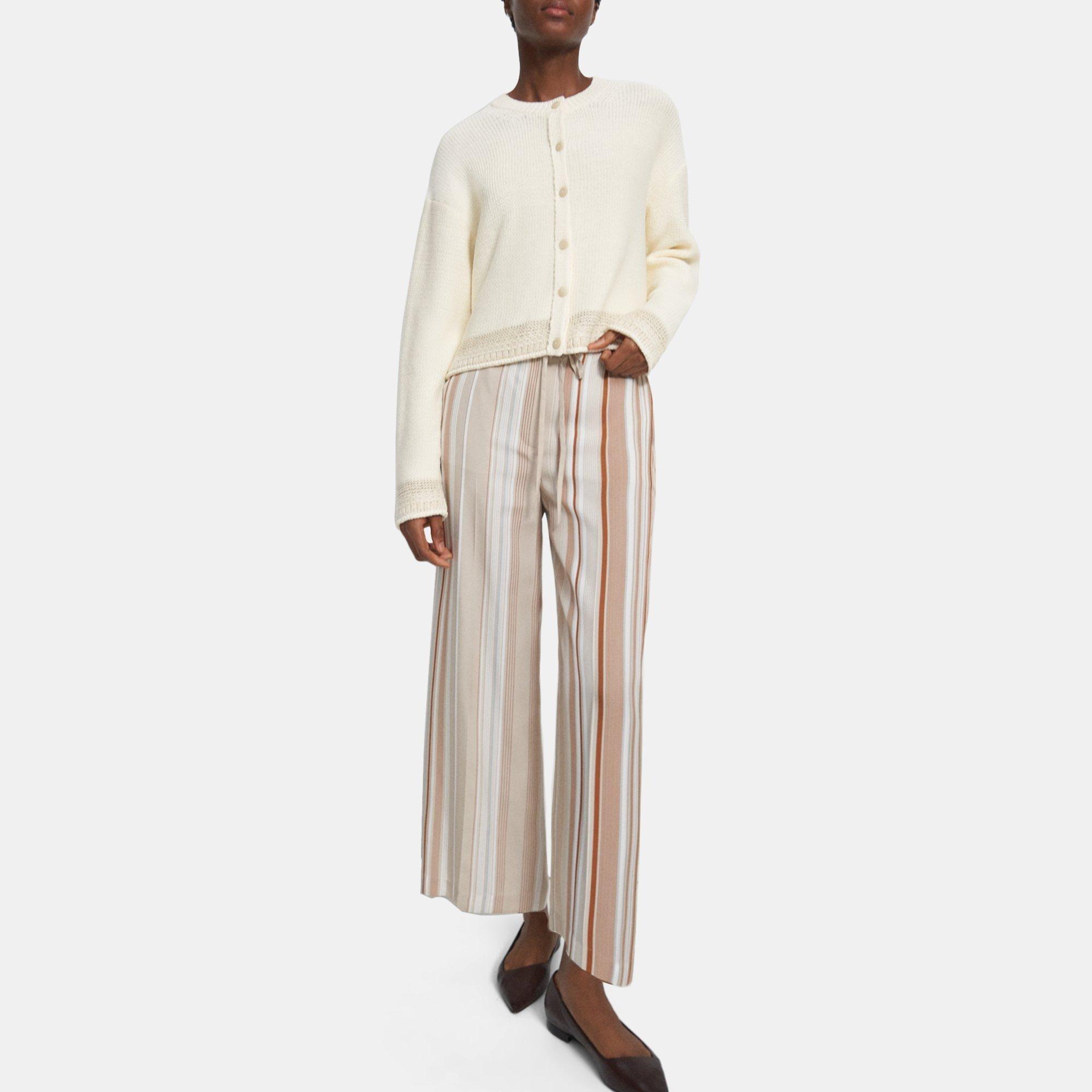 Striped Twill Wide Crop Pant | Theory Outlet Product Image